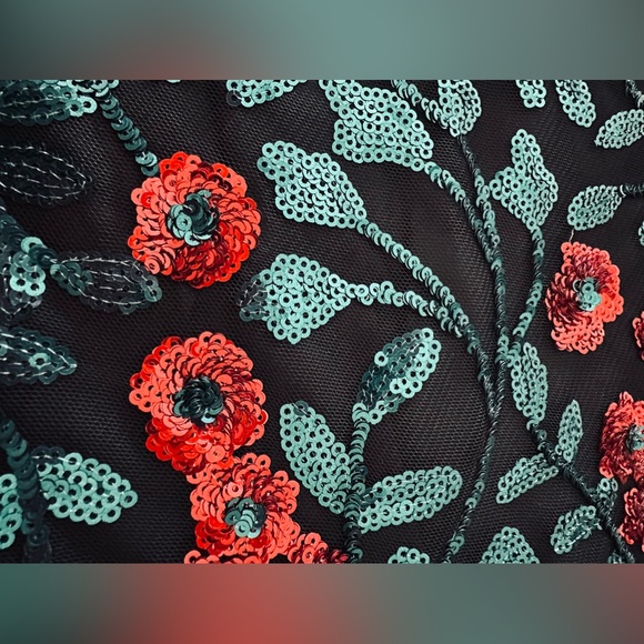 Leslie Fay Sequin Dress Floral Black Red Roses Sleeveless SZ 16 NWT - Picture 9 of 16